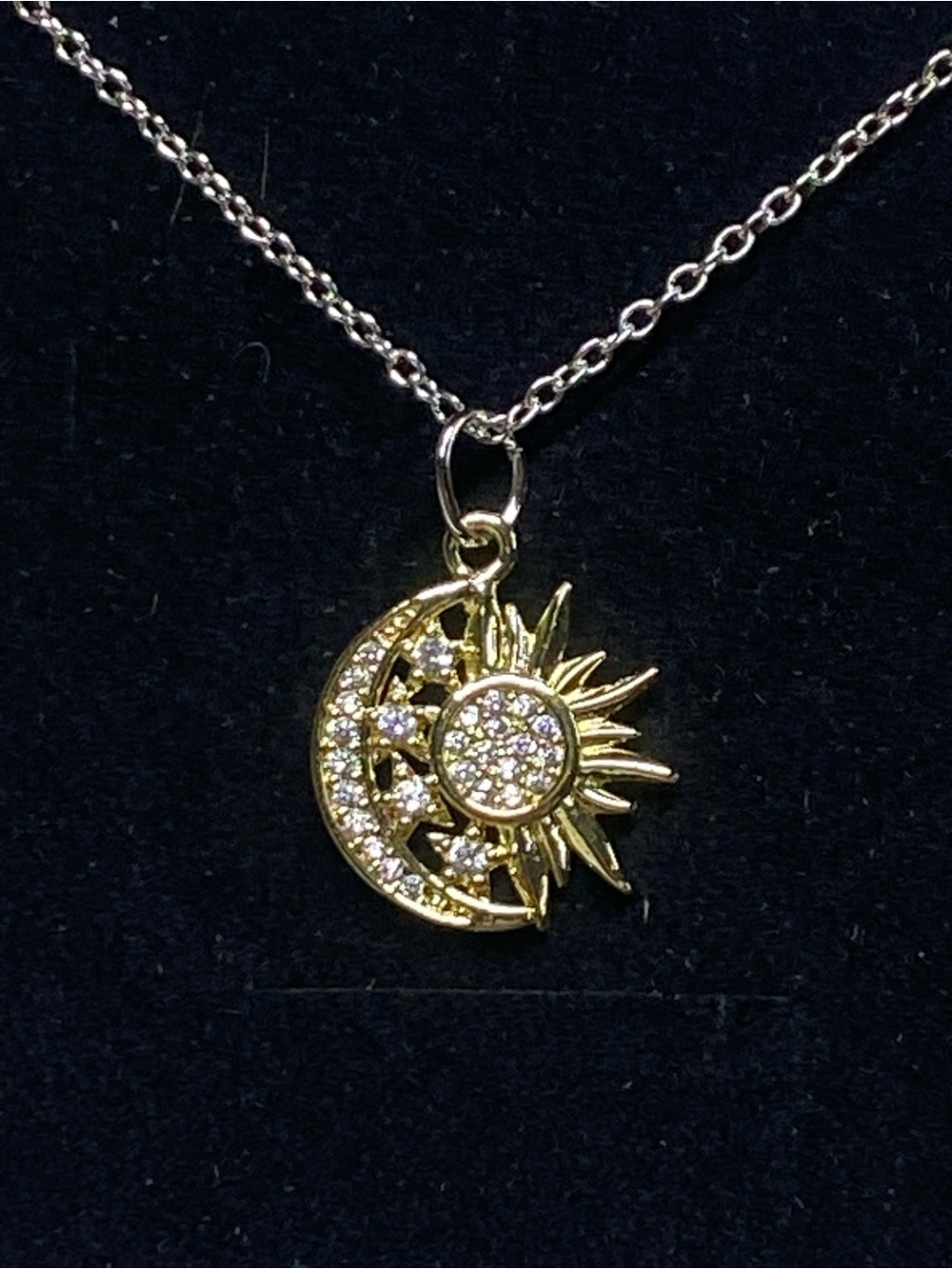 Gold Sun & Moon Pendant Necklace - Crystal Accent